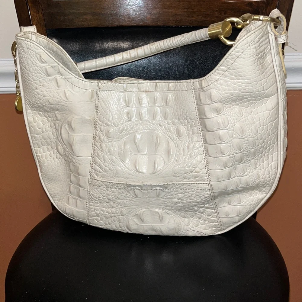 BRAHMIN Elegant Cream Crocodile-Embossed CARMELLA MELBOURNE LARGE HOBO